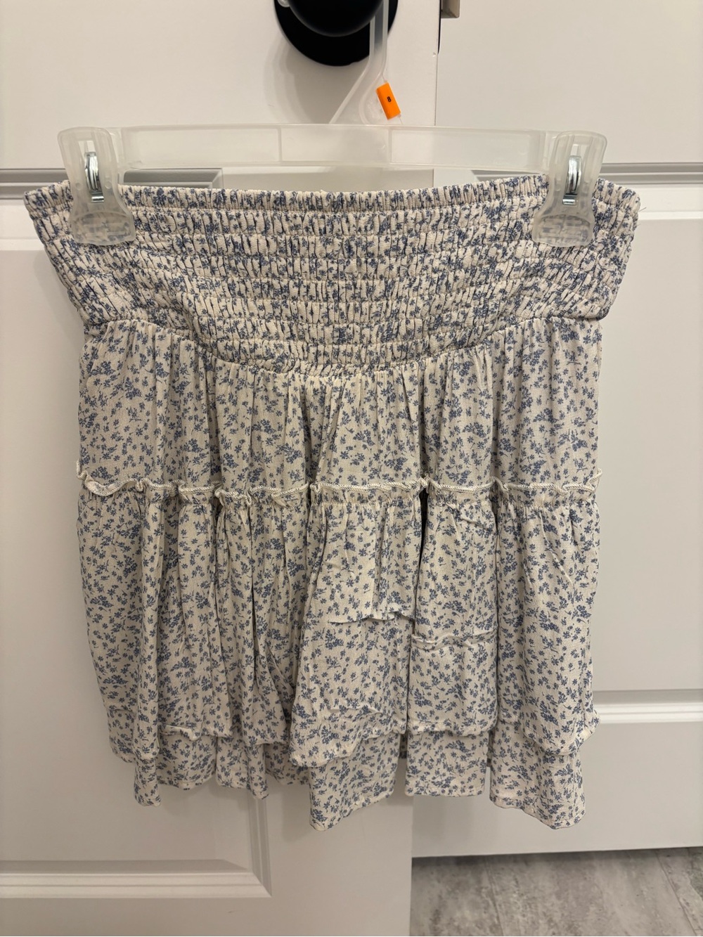 Sienna Sky Smocked Floral Tiered Mini Skirt - White & Blue